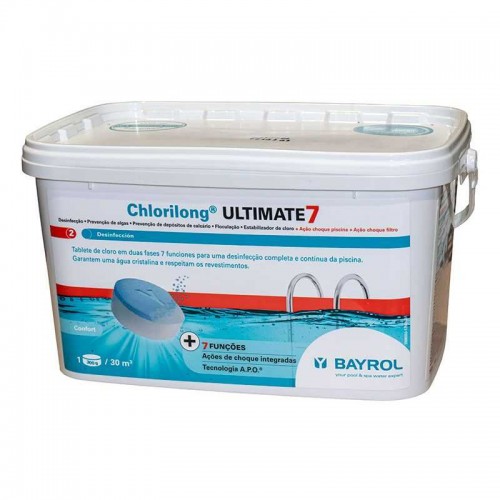 CHLORILONG ULTIMATE 7. CLORO TABLETAS MULTIFUNCIÓN 300 G. 4,8 KG. BAYROL